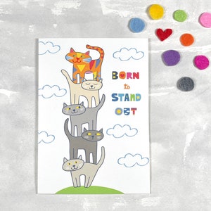 Nieuwe babykaart voor kattenliefhebber, geboren om op te vallen, babyshower, gefeliciteerd, nieuwe moeder, Tatutina-wenskaart