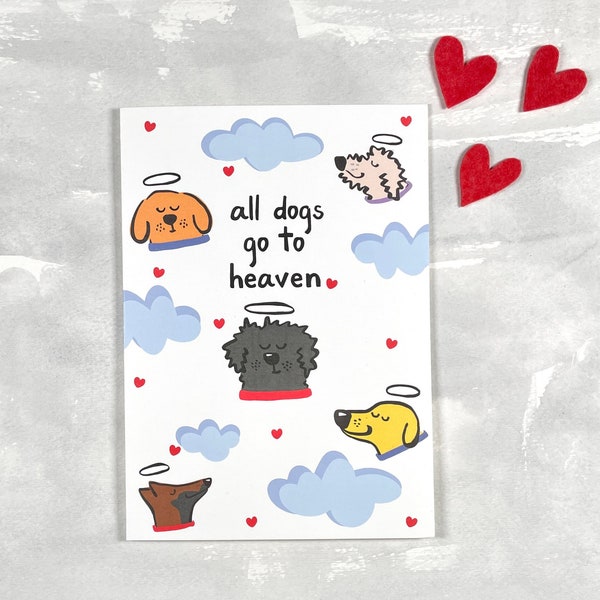Dog Sympathy Card,  Golden Retriever, Yellow Lab, Goldendoodle, Shepard, Poodle,  All Dogs go to Heaven,  Tatutina Greeting Card