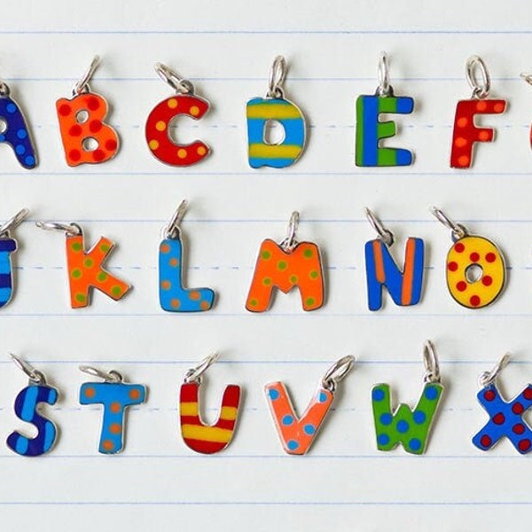 Sterling Silver Enamel Alphabet Charms : Fun Initial Jewelry