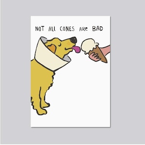 Carte de rétablissement amusante pour un amoureux des chiens - Golden Retriever - amateur de crème glacée - cône de honte - rester positif