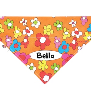 Personalized Dog Bandana / Flower Power / Over the Collar Pet Neckerchief / Bright Retro Floral Bandana / Girl Dog Scarf / Dog Lover Gift