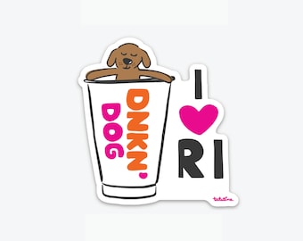 Dnkn' Dog - Dog and Dunkin' Coffee Lover Sticker - Rhode Island - Water Bottle Sticker - Dog Mom -  Laptop Sticker - Waterproof Sticker