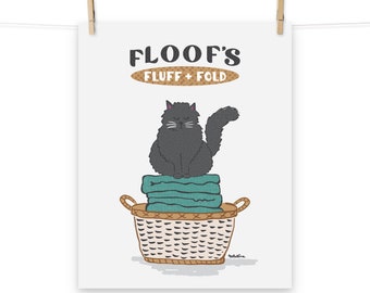 Black  Cat Laundry Room Print, Bathroom Wall Art, Funny Cat Print, Laundry Sign, Fluffy Floof Cat,  Laundry Room Decor
