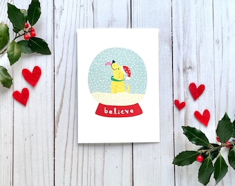 Dog Christmas Card, Christmas Card for Dog Lover, Merry Christmas Card, Yellow Lab Card, Golden Retriever Card, Snow Globe