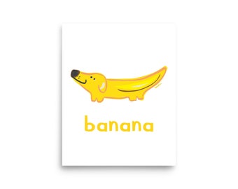 Banana Fruit Print - Yellow Banana - Fruit Fella - Summer Fruit Wall Art - Cute Fruit Painting