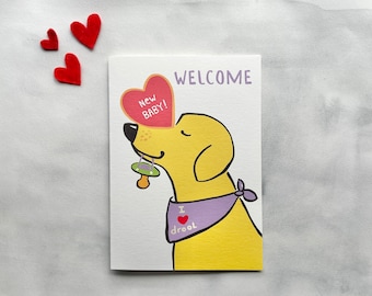 New Baby Card for Dog Lover, Baby Shower, Congratulations, New Mom, I love Drool, Yellow Lab, Golden Retriever,  Tatutina Greeting Card