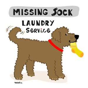 Doodle Laundry Room Print in Brown or Tan, Bathroom Wall Decor Dog Print, Laundry Sign, Missing Sock, GoldenDoodle, Labradoodle