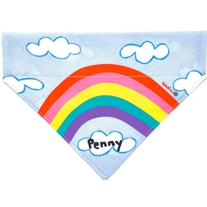 Personalized Dog Bandana /Rainbow and Clouds / Over the Collar Pet Neckerchief / Dog Lover Gift / 80&#39;s Retro Rainbow