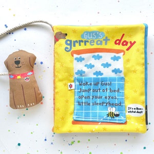 Soft Baby Book Gus's Grrreat Day Dog Lover Baby Gift Organic Cotton Fabric Interactive Toddler Toy Baby Shower Gift image 2