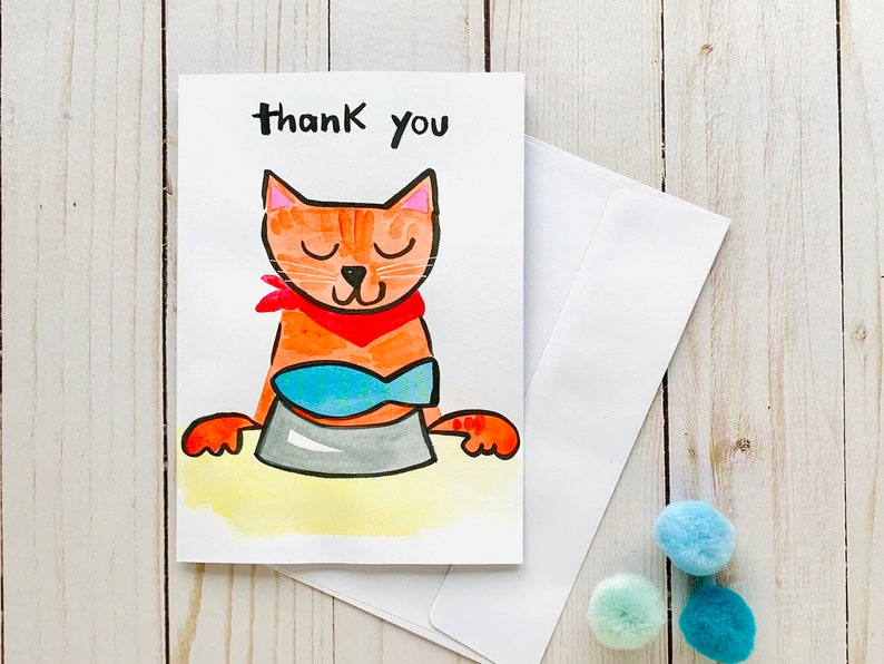 Thank You for Taking Care of My Cat Handpainted Greeting Etsy
