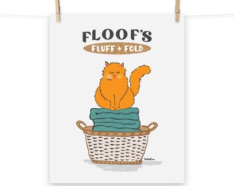 Orange Cat Laundry Room Print, Bathroom Wall Art, Funny Cat Print, Laundry Sign, Fluffy Floof Cat,  Laundry Room Decor