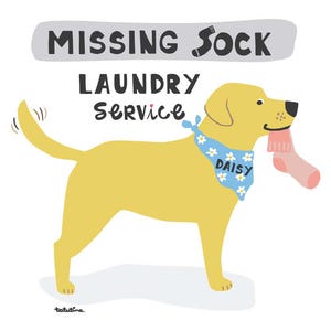 Custom Dog Portrait Laundry Room Print: Missing Sock Service