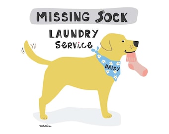 Custom Dog Portrait Laundry Room Print: Missing Sock Service