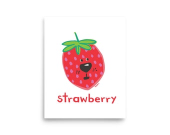 Strawberry Fruit Print - Red Strawberry - Fruit Fella - Summer Fruit Wall Art - Cute Fruit Painting