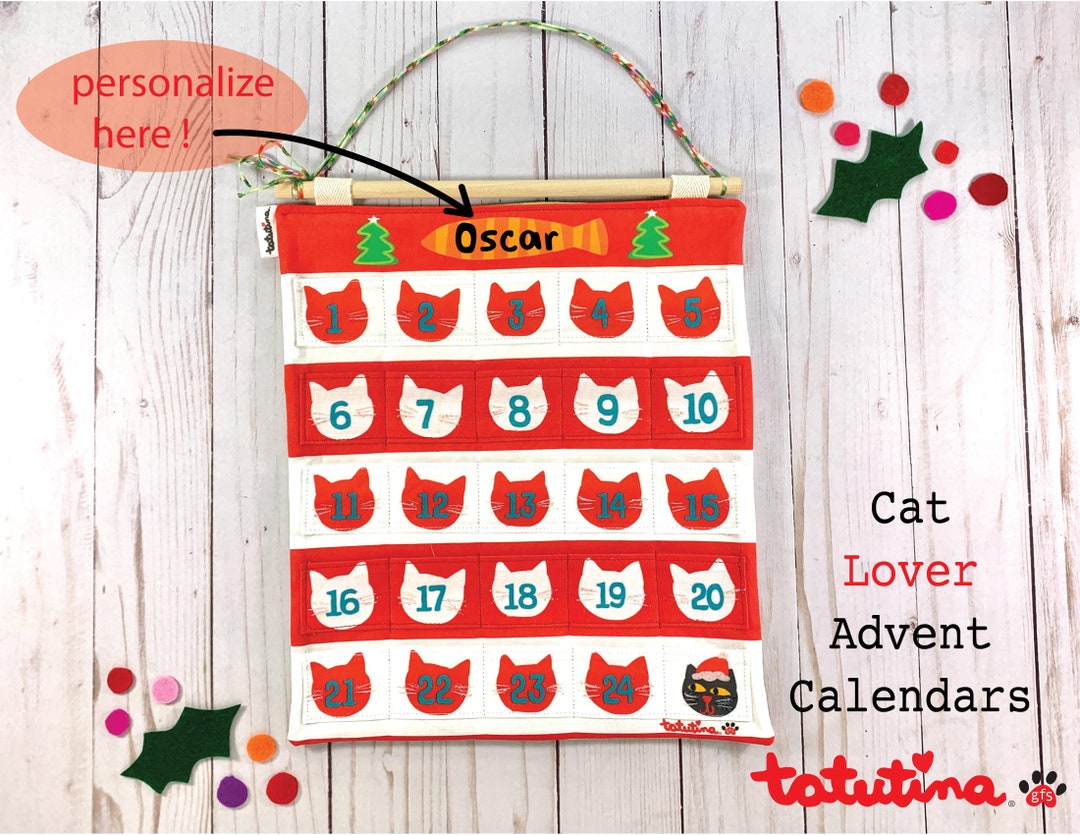 Cat Advent Calendar Personalized Cat Lovers Christmas Gift Fabric