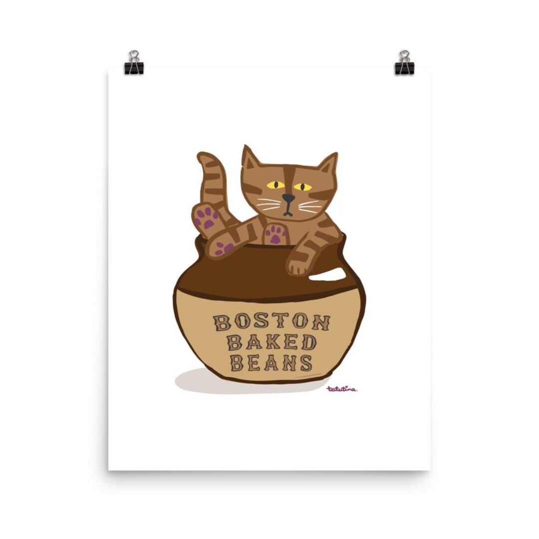 Boston Baked Toe Beans, Funny Cat Art Print, Boston Wall Art, Cat