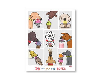 Dogs & Ice Cream Print - Joy with My Two Loves - Ice Cream Lovers - Beach House Print - Dog Mom Gift - Cute Dog Wall Art