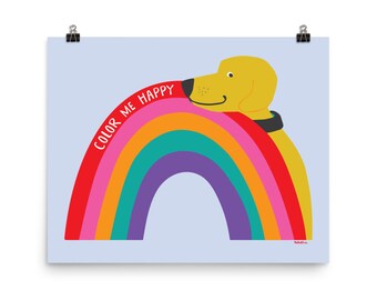 Cute Dog Rainbow Print - Color Me Happy - Kids Room Wall Art - Yellow Lab - Golden Retriever - Chocolate or Black Lab