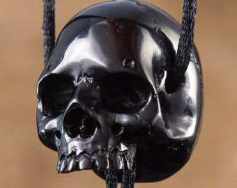 Human Skull Guru Bead Horn Carving Memento Mori Sculpture Mala 3 Holes 4.86g