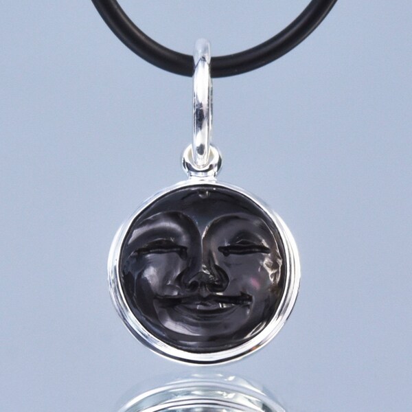 Moon-Face Pendant Solid Sterling Silver, Black Pen Pinna &  Abalone Shell 3.31g