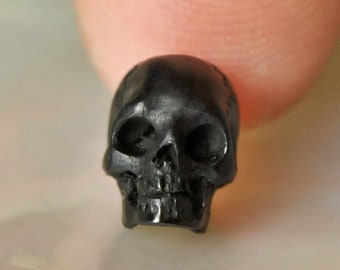 5mm Tiny Human Skull Black Bovine Horn Bali Carving 1mm vertically drilled hand-carved