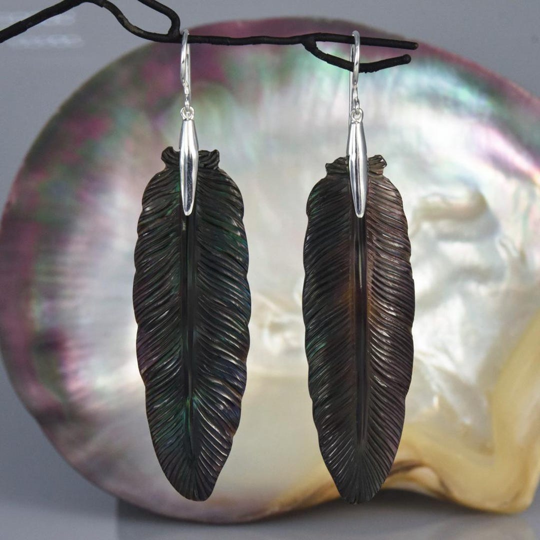 Pinna Feather Design Earrings Antiqued Sterling Silver Pinna Feather Design Earrings Antiqued Sterling Silver