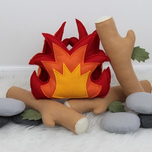 Campfire Play Set, Felt Campfire, Pretend Fire, Felt Fire, Fire Pit, Light Up Fire, Pine Logs, Rocks, Teepee Play, Tents, Camping