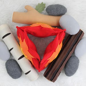 Felt Campfire, Campfire Playset, Pretend Campfire, Felt Fire, Toy Campfire, Light Up Fire, Birch Logs, Felt Food, Teepee Play, Tents image 3