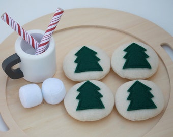 Felt Food Play Felt Christmas Cookies Mini Marshmallows Peppermint Sticks 8 Piece Play Food Tea Set