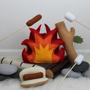 Felt Campfire, Campfire Playset, Pretend Campfire, Felt Fire, Toy Campfire, Light Up Fire, Birch Logs, Felt Food, Teepee Play, Tents image 5