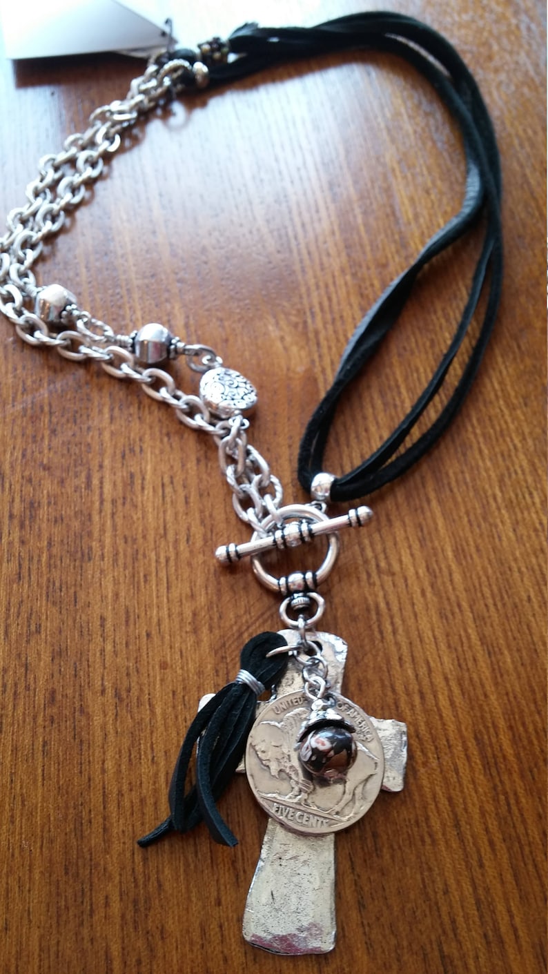 Convertible Pewter Cross Necklace