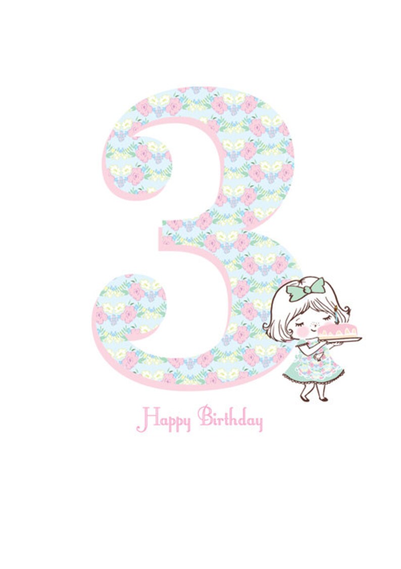 Girls 3rd Birthday Card 3 Today Card Little Girls 3rd - Etsy
