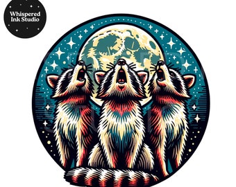 Raccoon PNG, Raccoon Clipart, Raccoon Howling at Moon Digital Art, Trash Panda Sublimation, Digital Download, Trashcore, Living the Dream
