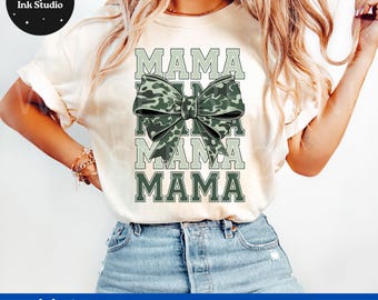 Mama Camo Coquette Bow PNG, Old School Camo png, Girls Camo Bow Png Shirt, Retro Hunting Sublimation, Coquette Bow Png, Camouflage Print Png