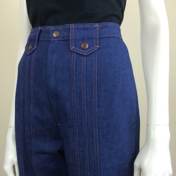 dark denim high waisted flared bellbottom jeans deadstock 70's