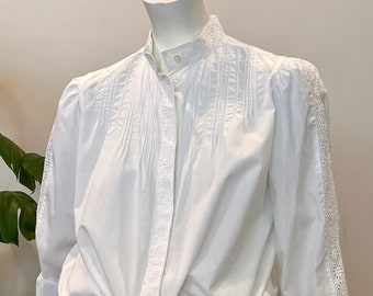 vintage Regina Porter white cotton cutwork eyelet blouse 70s