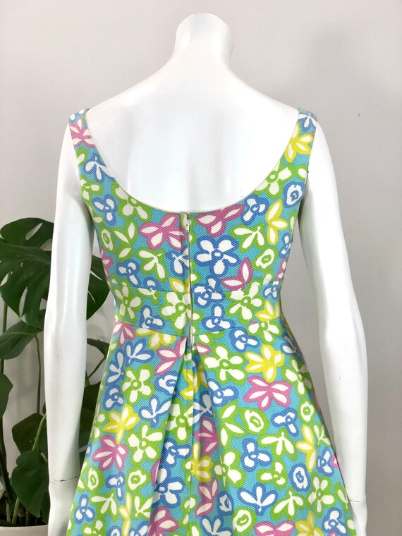 vintage bright pastel flower mod print cotton piq… - image 7