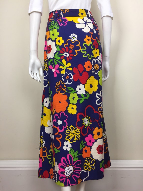 vintage bold graphic flower print maxi hostess sk… - image 3