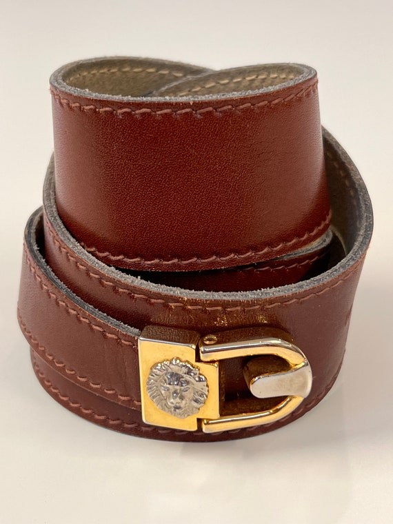 vintage Anne Klein brown leather wrap belt w/ logo