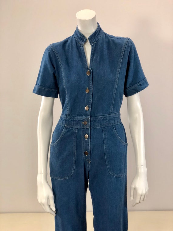 vintage blue jean denim bell bottom coverall jumps