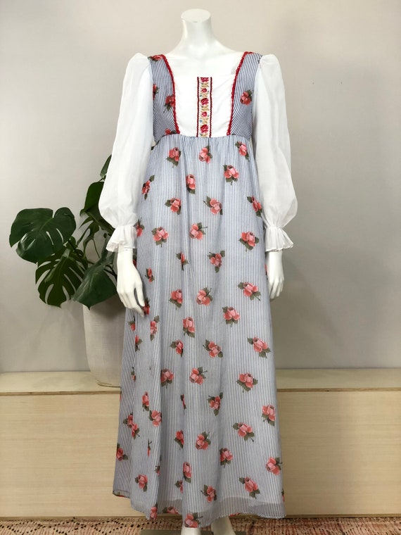 vintage rose & stripe print maxi length peasant d… - image 2