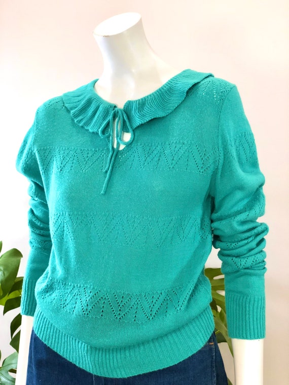 vintage turquoise green pointelle knit lightweigh… - image 1
