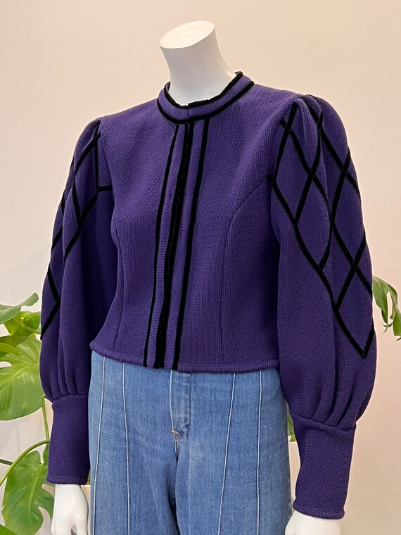 vintage tyrolean folk purple knit cropped cardiga… - image 5