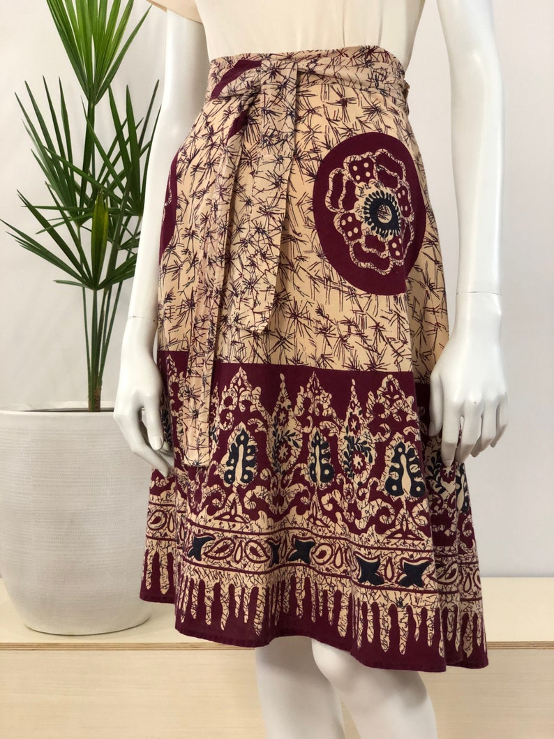vintage Indian block printed soft cotton wrap skirt 70s