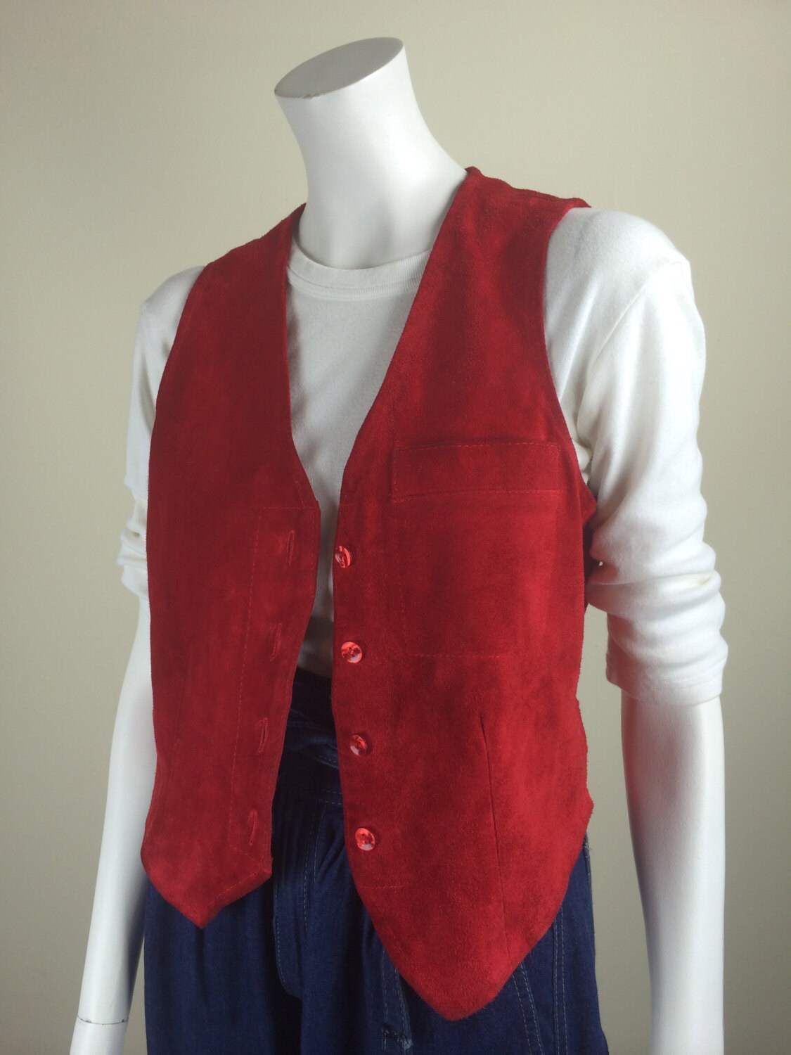 Vintage Sasson Red Suede Fitted Vest 