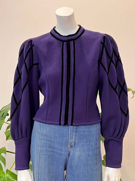 vintage tyrolean folk purple knit cropped cardiga… - image 4