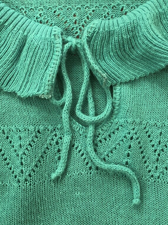 vintage turquoise green pointelle knit lightweigh… - image 3