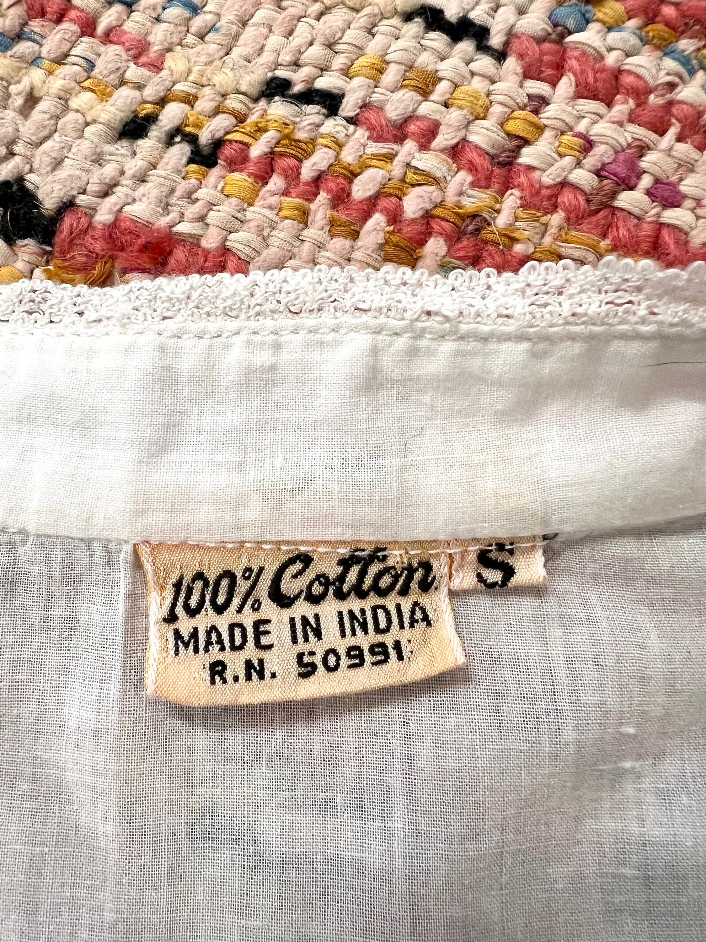 Vintage White Indian Cotton Blouse W/ Beaded & Embroidered