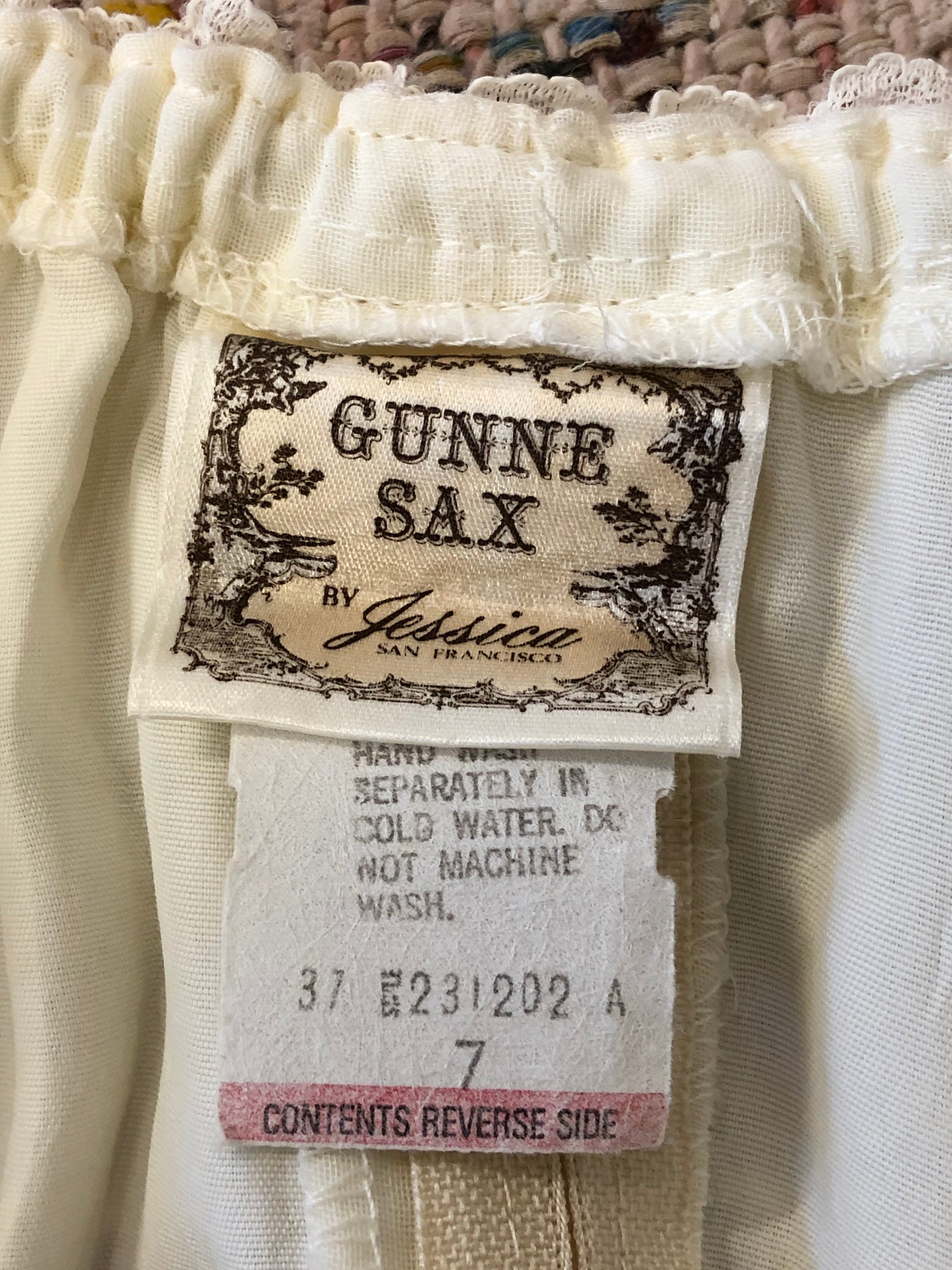 Vintage Gunne Sax by Jessica Floral Embroidered Ivory Cotton Voile Midi ...