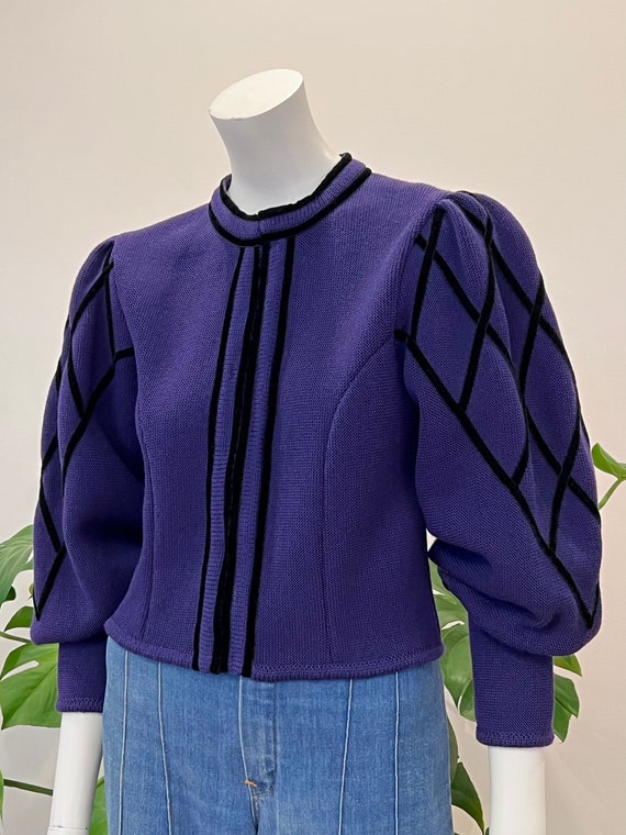 vintage tyrolean folk purple knit cropped cardiga… - image 1